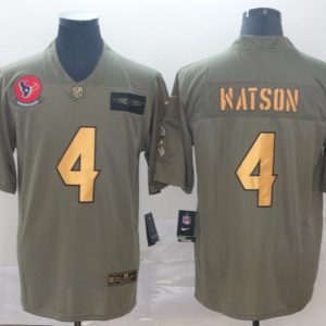 Men's Houston Texans #4 Deshaun Watson 2019 Olive/Gold Salute To Service Limited Jersey