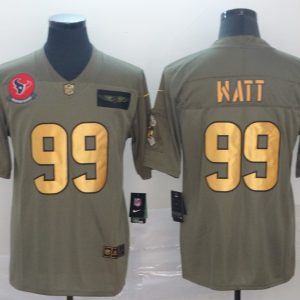 Men's Houston Texans #99 J.J. Watt Black 2019 Olive/Gold Salute To Service Limited Jersey