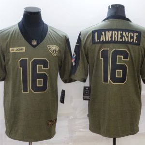 Men's Jacksonville Jaguars #16 Trevor Lawrence 2021 Olive Salute To Service Limited Jersey