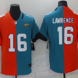 Men's Jacksonville Jaguars #16 Trevor Lawrence 2021 Teal Orange Draft Split Vapor Limited Jersey