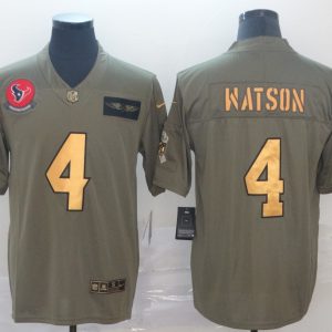 Men's Houston Texans #4 Deshaun Watson 2019 Olive/Gold Salute To Service Limited Jersey