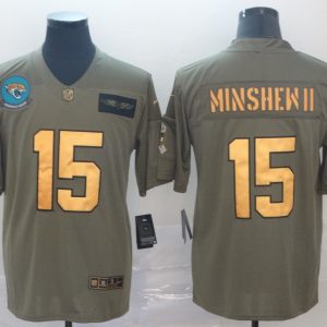 Men's Jacksonville Jaguars #15 Gardner Minshew II 2019 Olive/Gold Salute To Service Jersey