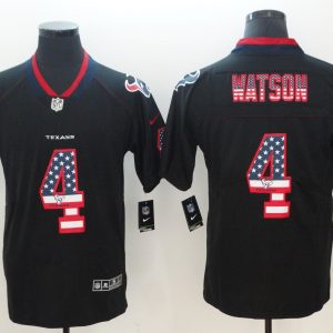 Nike 2018 Houston Texans #4 Watson USA Flag Fashion Black Color Rush Limited Jersey