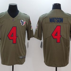 Mens Houston Texans #4 Watson Olive Salute to Service Limited Jersey
