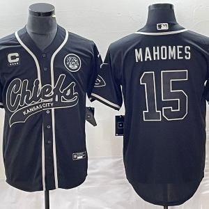 Men's Kansas City Chiefs Chiefs #15 Patrick Mahomes Black 4-Star C Patch Baseball Jersey