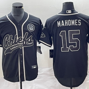 Men's Kansas City Chiefs #15 Patrick Mahomes Black Baseball Jersey