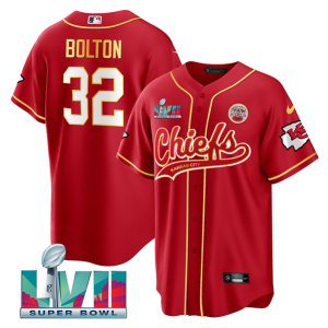 Men's Kansas City Chiefs Chiefs #32 Nick Bolton Red With 4-Star C Patch And Super Bowl LVII Patch Jersey