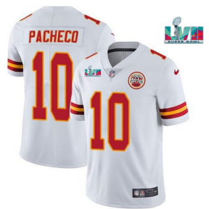 Men's Chiefs #10 Isaih Pacheco White Super Bowl LVII Patch Vapor Limited Jersey