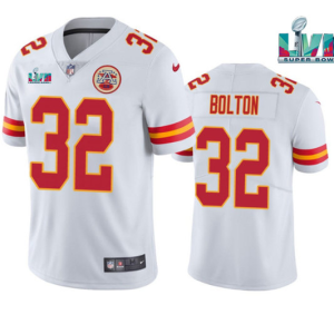 Men's Kansas City Chiefs #32 Nick Bolton White Super Bowl LVII Patch Vapor Limited Jersey