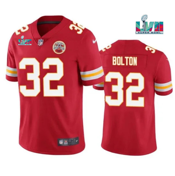 Men's Kansas City Chiefs Chiefs #32 Nick Bolton Red Super Bowl LVII Patch Vapor Limited Jersey