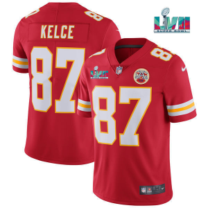 Men's Kansas City Chiefs Chiefs #87 Travis Kelce Red Super Bowl LVII Patch Vapor Limited Jersey