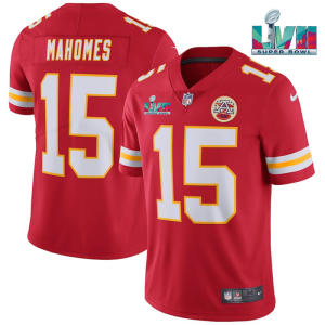 Men??s Kansas City Chiefs #15 Patrick Mahomes Red Super Bowl LVII Patch Vapor Limited Jersey