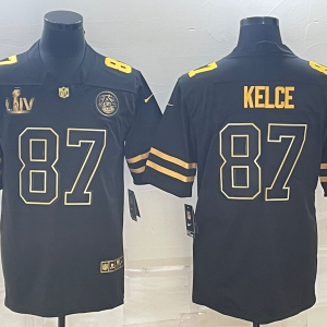 Men's Kansas City Chiefs Chiefs #87 Travis Kelce Black Golden Super Bowl LV Limited Jersey