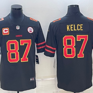 Men's Kansas City Chiefs Chiefs #87 Travis Kelce Black Red Gold 4-Star C Patch Vapor Limited Jersey