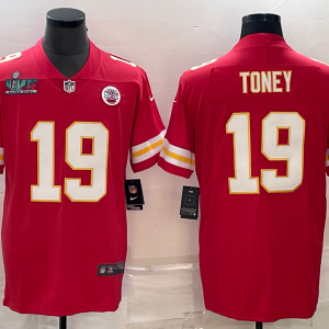 Men's Kansas City Chiefs #19 Toney Red Super Bowl LVII Patch Limited Jersey
