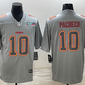 Men's Kansas City Chiefs #10 Isiah Pacheco Gray Super Bowl LVII Patch Atmosphere Fashion Limited Jersey