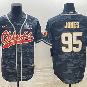Men's Kansas City Chiefs Chiefs #95 Chris Jones Grey With Patch Baseball Jersey