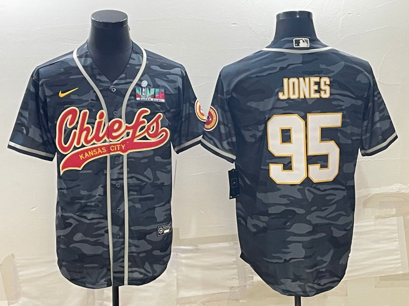 Men's Kansas City Chiefs Chiefs #95 Chris Jones Grey With Patch Baseball Jersey