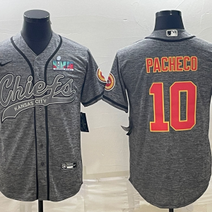Men's Kansas City Chiefs Chiefs #10 Isiah Pacheco Grey With Super Bowl LVII Patch Baseball Jersey