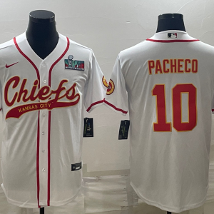 Men's Kansas City Chiefs #10 Isiah Pacheco White With Super Bowl LVII Patch Baseball Jersey
