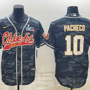 Men's Kansas City Chiefs Chiefs #10 Isiah Pacheco Gray Camo With Super Bowl LVII Patch Baseball Jersey