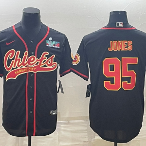 Men's Kansas City Chiefs Chiefs #95 Chris Jones Black With Patch Baseball Jersey