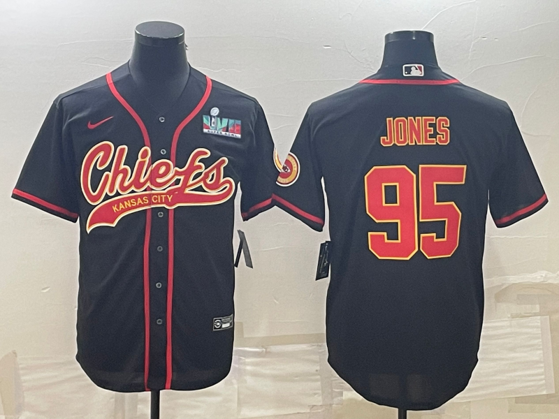 Men's Kansas City Chiefs Chiefs #95 Chris Jones Black With Patch Baseball Jersey