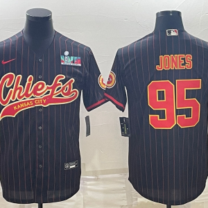 Men's Kansas City Chiefs Chiefs #95 Chris Jones Black With Patch Baseball Jersey