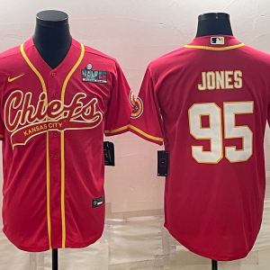 Men's Kansas City Chiefs Chiefs #95 Chris Jones Red With Patch Baseball Jersey