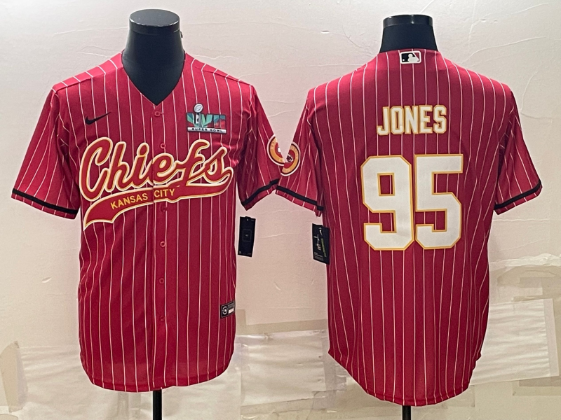 Men's Kansas City Chiefs Chiefs #95 Chris Jones Red With Patch Baseball Jersey