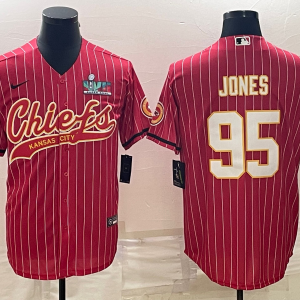 Men's Kansas City Chiefs #95 Chris Jones Red With Patch Baseball Jersey