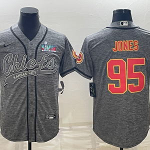 Men's Kansas City Chiefs #95 Chris Jones Gray With Patch Baseball Jersey