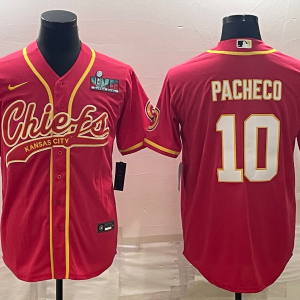 Men's Kansas City Chiefs #10 Isiah Pacheco Red With Super Bowl LVII Patch Baseball Jersey
