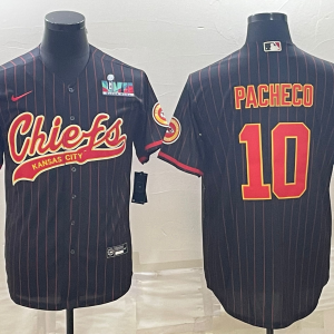 Men's Kansas City Chiefs Chiefs #10 Isiah Pacheco Black With Super Bowl LVII Patch Baseball Jersey