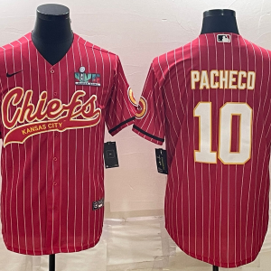 Men's Kansas City Chiefs Chiefs #10 Isiah Pacheco Red With Super Bowl LVII Patch Baseball Jersey