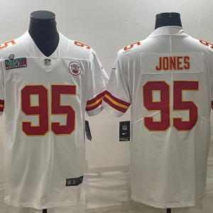 Men's Kansas City Chiefs #95 Chris Jones White With Super Bowl LVII Patch Untouchable Limited Jersey