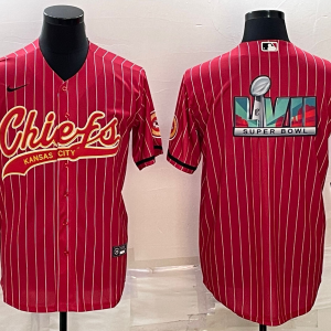 Men's Kansas City Chiefs Red With Super Bowl LVII Big Logo Baseball Jersey