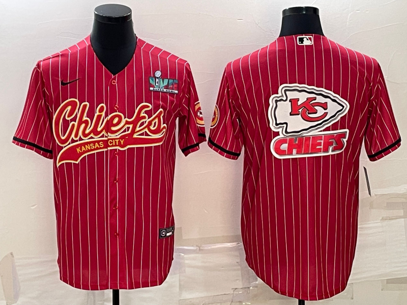 Men's Kansas City Chiefs Chiefs Red Team Big Logo With Super Bowl LVII Patch Baseball Jersey