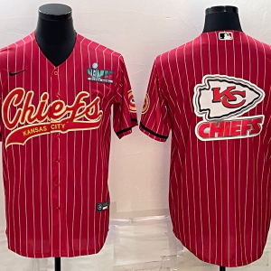 Men's Kansas City Chiefs Red Team Big Logo With Super Bowl LVII Patch Baseball Jersey