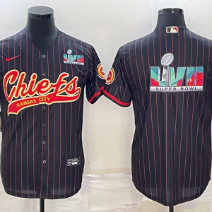 Men's Kansas City Chiefs Chiefs Black With Super Bowl LVII Big Logo Baseball Jersey