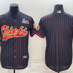 Men's Kansas City Chiefs Blank Black With Super Bowl LVII Patch Baseball Jersey