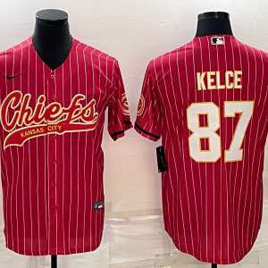 Men's Kansas City Chiefs #87 Travis Kelce Red Baseball Jersey