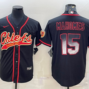 Men's Kansas City Chiefs #15 Patrick Mahomes Black Baseball Jersey