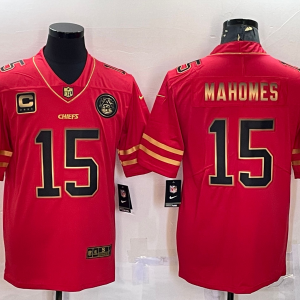 Men's Kansas City Chiefs #15 Patrick Mahomes Red With C Patch Limited Jersey