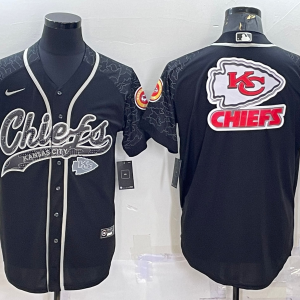 Men's Kansas City Chiefs Chiefs Black Reflective Team Big Logo With Patch Baseball Jersey