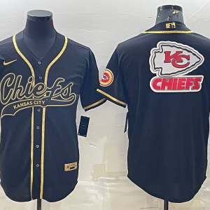 Men's Kansas City Chiefs Black/Gold Team Big Logo With Patch Baseball Nike Jersey