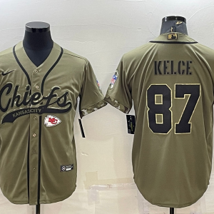 Men's Kansas City Chiefs #87 Travis Kelce 2022 Olive Salute To Service Baseball Nike Jersey