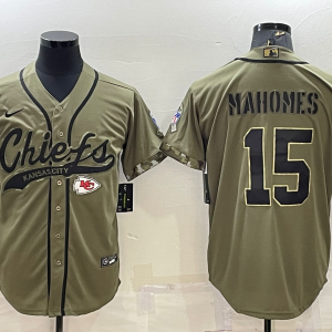Men's Kansas City Chiefs Chiefs #15 Patrick Mahomes 2022 Olive Salute To Service Baseball Nike Jersey