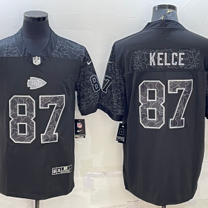 Men's Kansas City Chiefs #87 Travis Kelce Black Reflective Limited Jersey