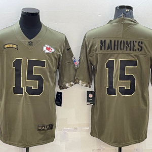 Men's Kansas City Chiefs Chiefs #15 Patrick Mahomes 2022 Olive Salute To Service Limited Jersey